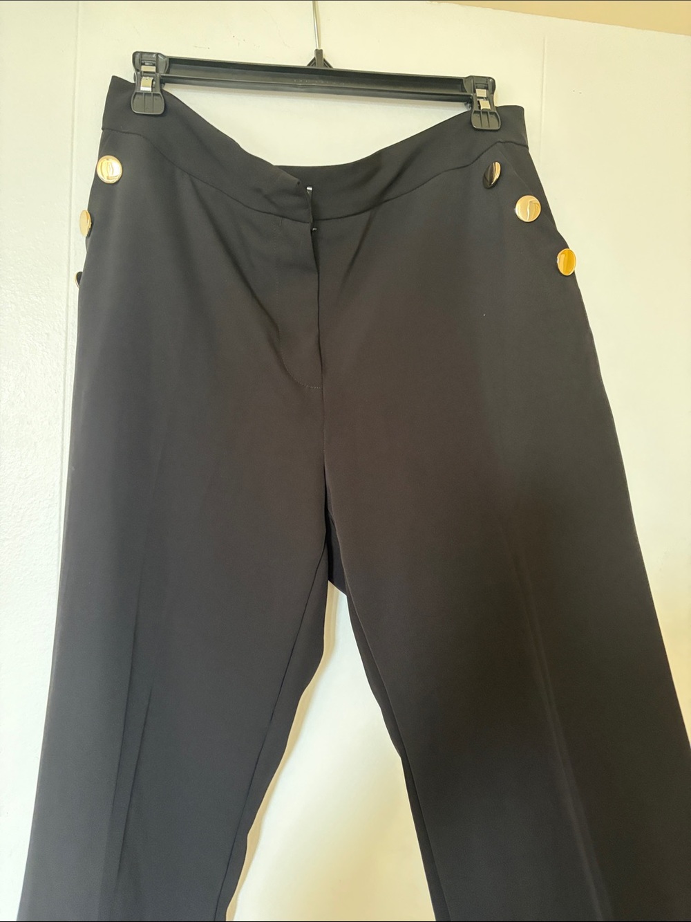 Jennifer Lopez Black Wide-Leg Trousers with Gold Buttons